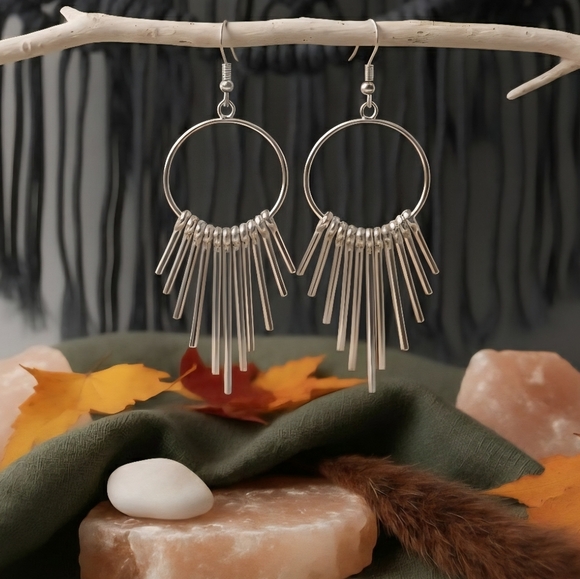 🆕️Silver Spikes Drop Dangle Silver Earrings  Boho Chic Statement Unique Jewelry - Picture 3 of 13